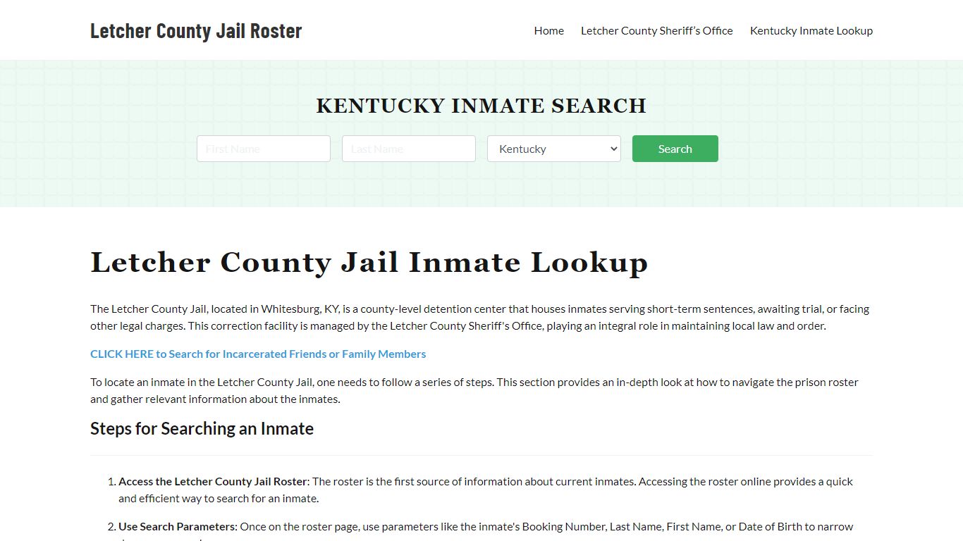 Letcher County Jail Roster Lookup, KY, Inmate Search